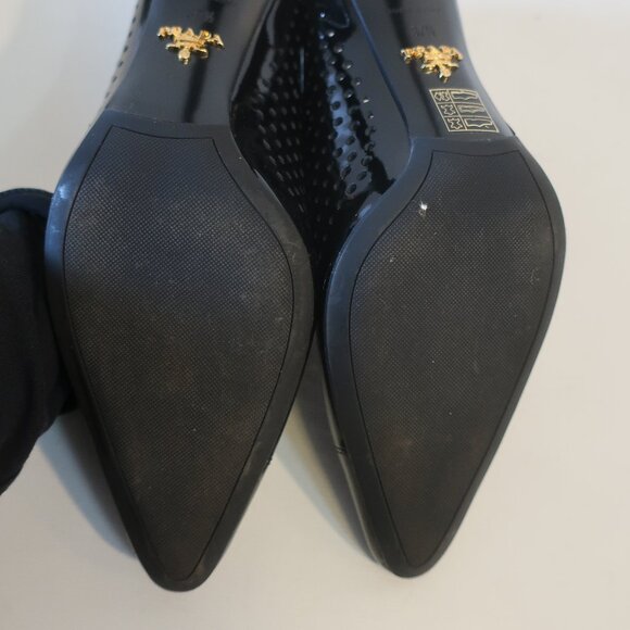 Womens Prada Vernice Black Laser Cut Patent Leather Pumps Heels 37.5 US/7.5 - Picture 13 of 14